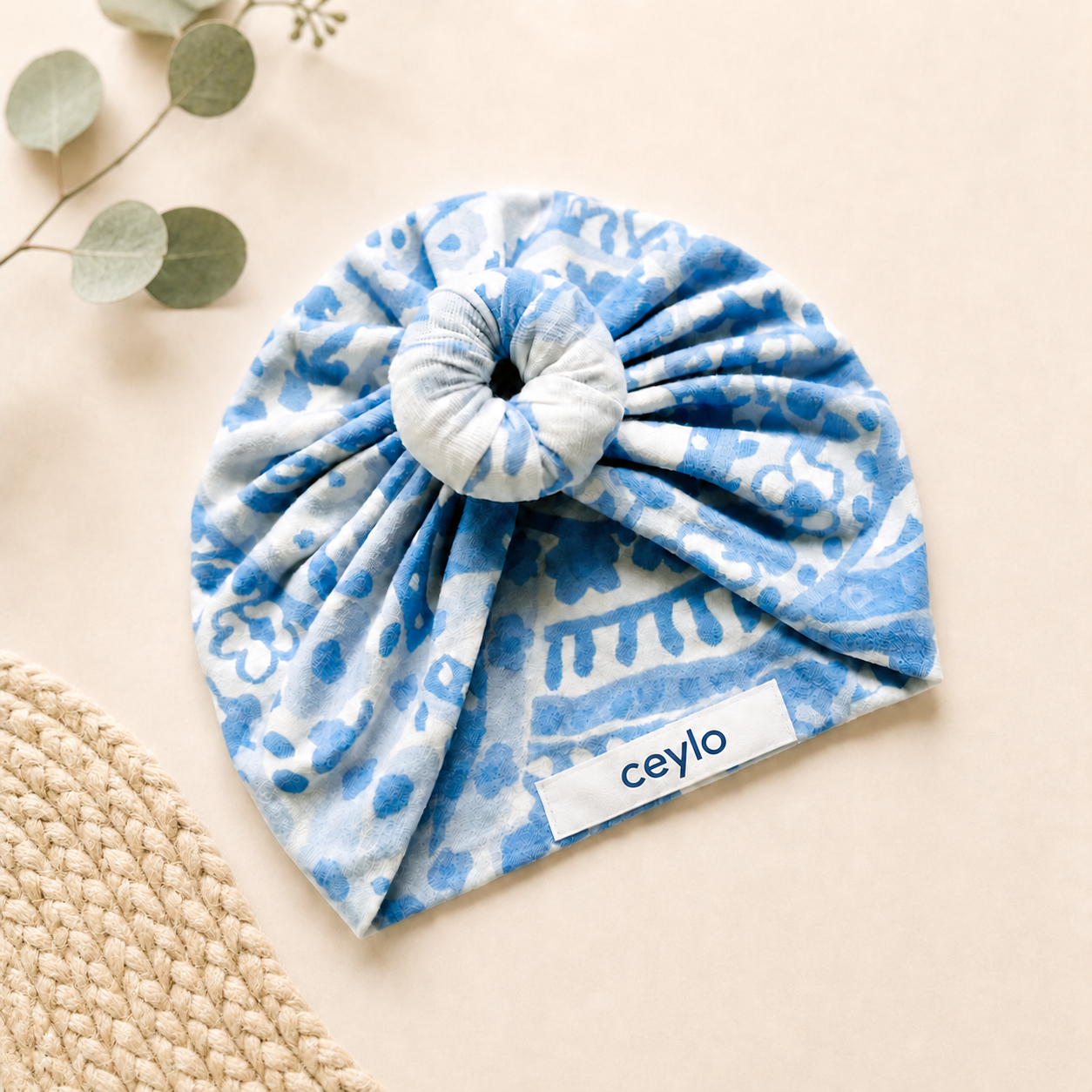 Ceylo Blue Bloom Baby Turban Hat