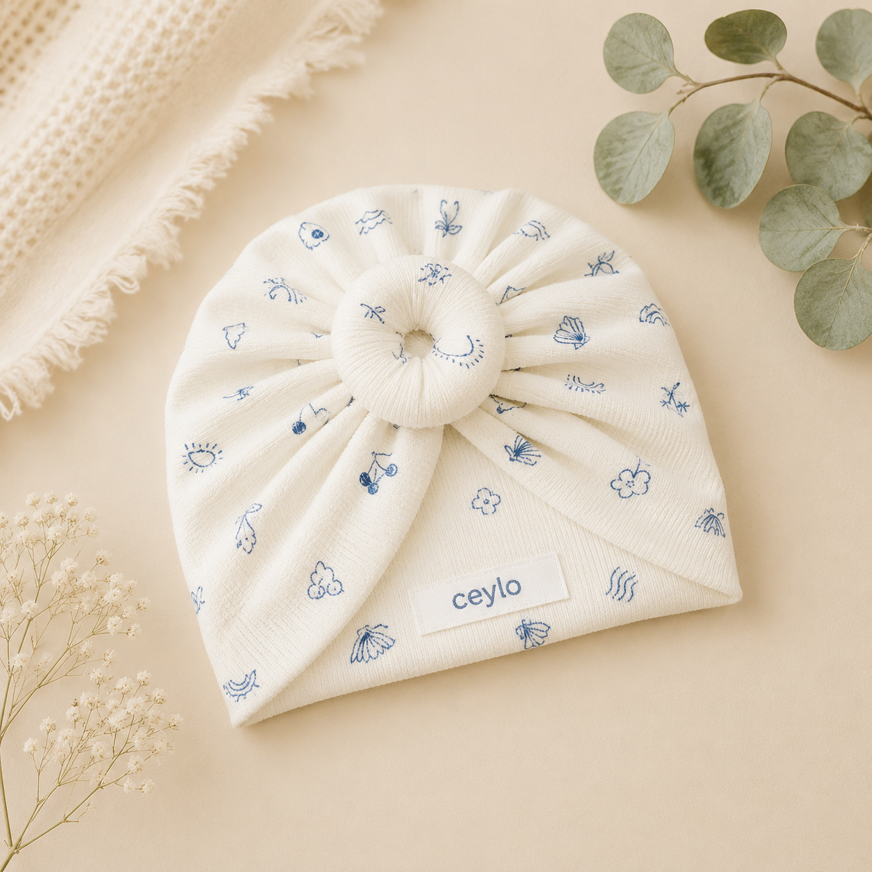 Ocean Doodle Baby Turban Hat